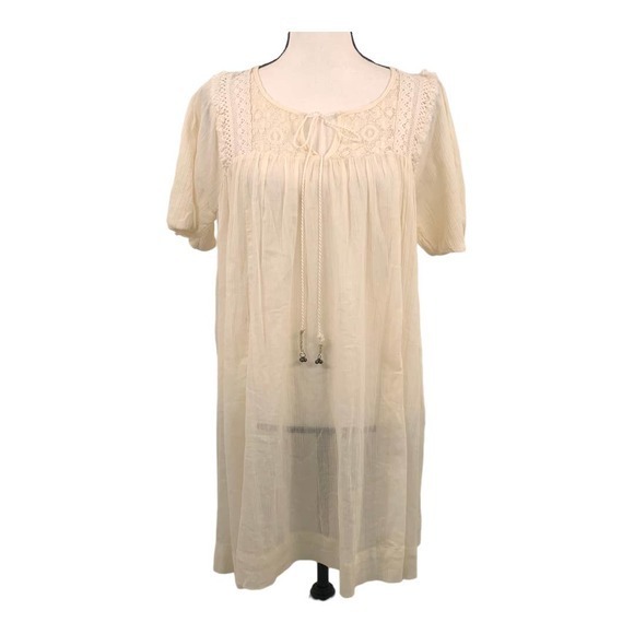 Umgee Boho Cream Sheer and Lace Baby Doll Dress Sz S - Picture 1 of 5
